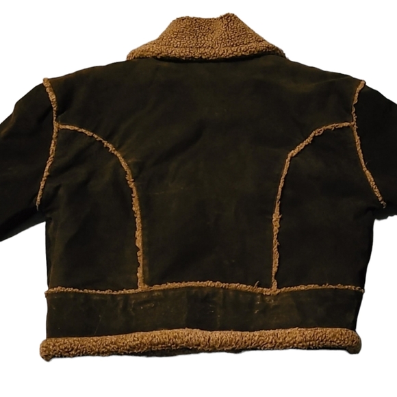 Vintage Mgr Black Leather Crop Bomber Winter Jacket 90s Suede Its Our Universe S - Picture 9 of 11